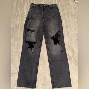 Fashion Nova Black Distressed Straight Leg Jeans